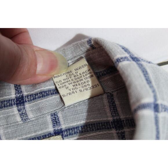 Fieldmaster Men's XL Blue Gray Check Plaid Button-up Shirt Linen Blend Pocket SS - Picture 5 of 8